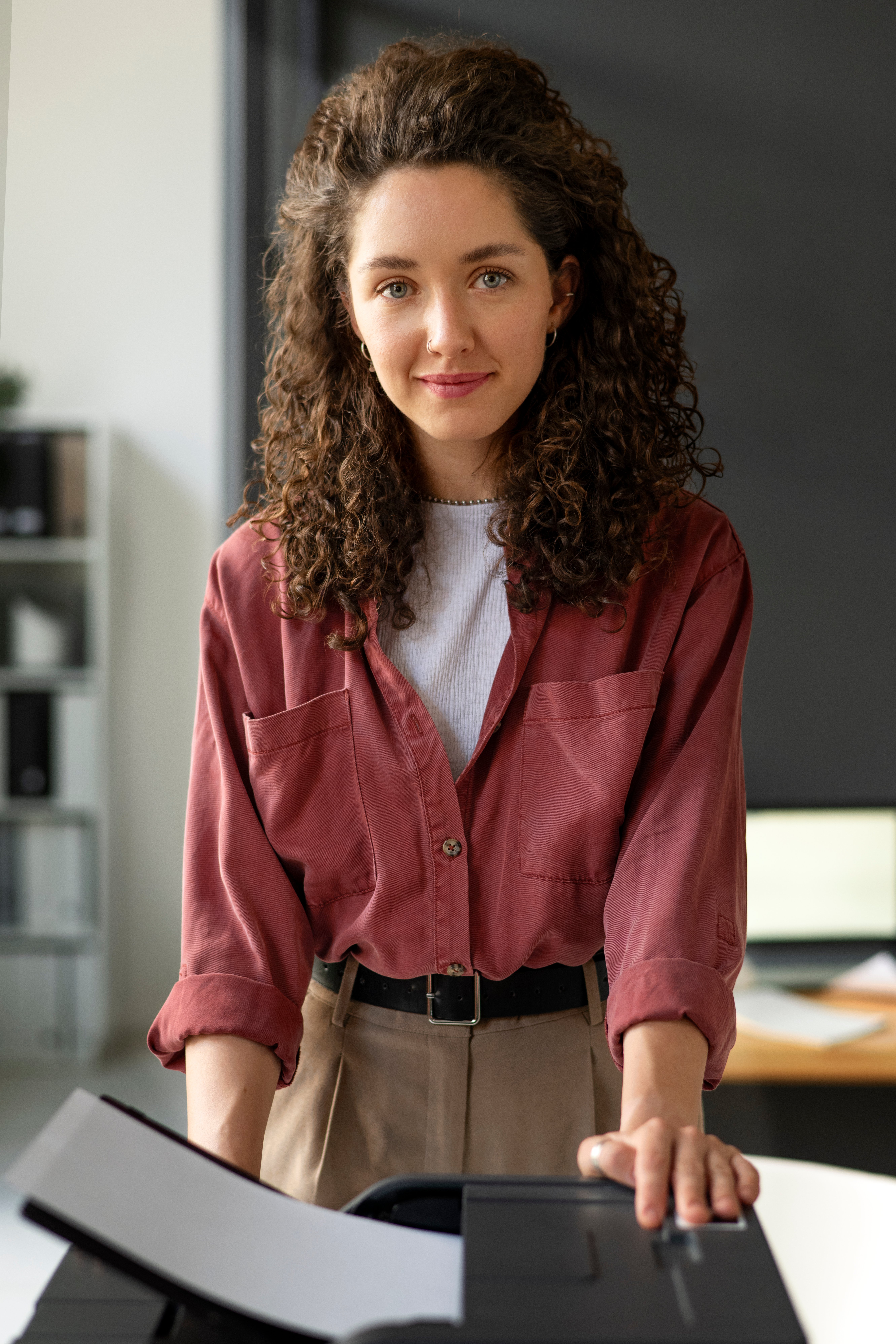 front-view-smiley-woman-work